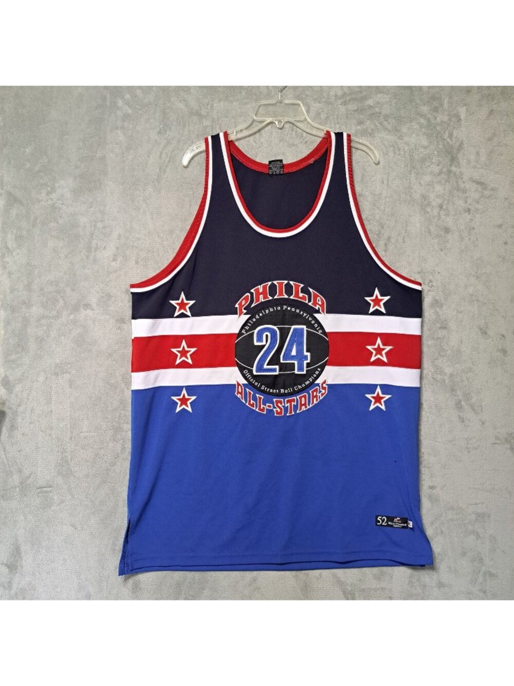 Headgear Size 52 Philadelphia Street Ball Jersey 24 Red Blue Stars Design